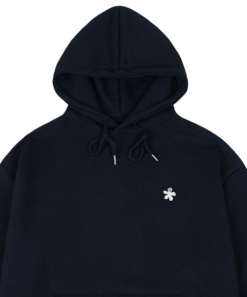 [Unisex] White Odd Flower Embroidered Hoodie_Navy