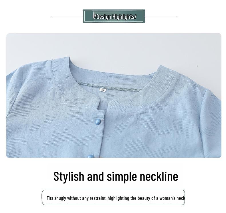 Women's Summer Short-Sleeve Embroidered Suit, Loose & Comfortable, Round Neck, Two-Piece for Middle-Aged & Elderly Moms & Grandmas.