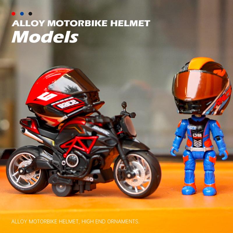 1:12 Q-Version Legierung Motorradfahrer Simulation Verformbare Puppe Helm Figur Figur Modell
