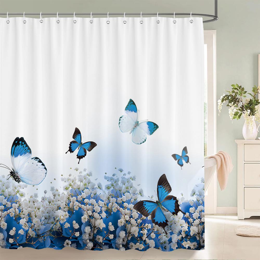 Beautiful Butterfly Shower Curtains Waterproof Fabric Floral Bath Curtains For Bathroom Bathtub Bathing Cover With Hooks