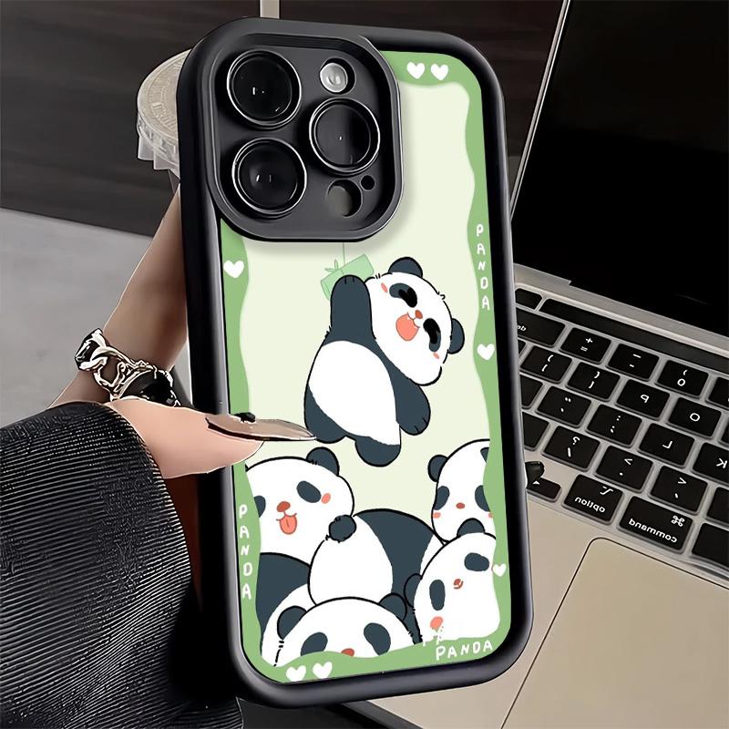 Phone Case for iPhone 17 Air 16E 15 16 Pro Max Cute Cartoon Panda Cover 14 Plus 13 12 Mini Soft Shell Silicone Fundas