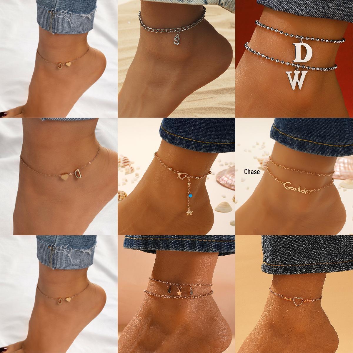

Bohemian Summer Vacation Style Creative 26 Letter Anklet