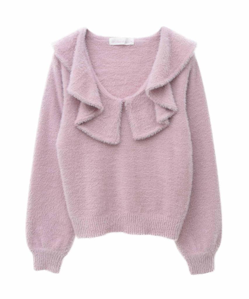 Son de Ruffled Frill Color Shaggy Knit Pink [Trenteant Mode] Sweater, Women's,