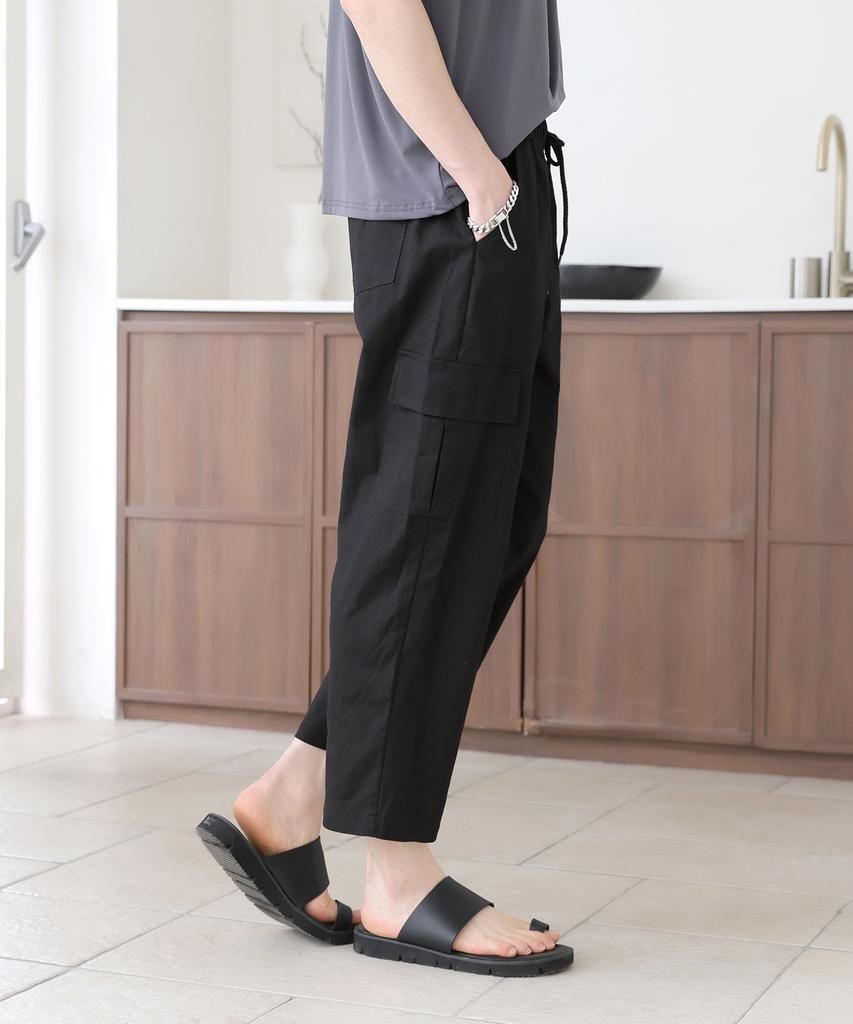 Jikeulib Elastic Waist Spandex Pocket Crooked Wide Pants