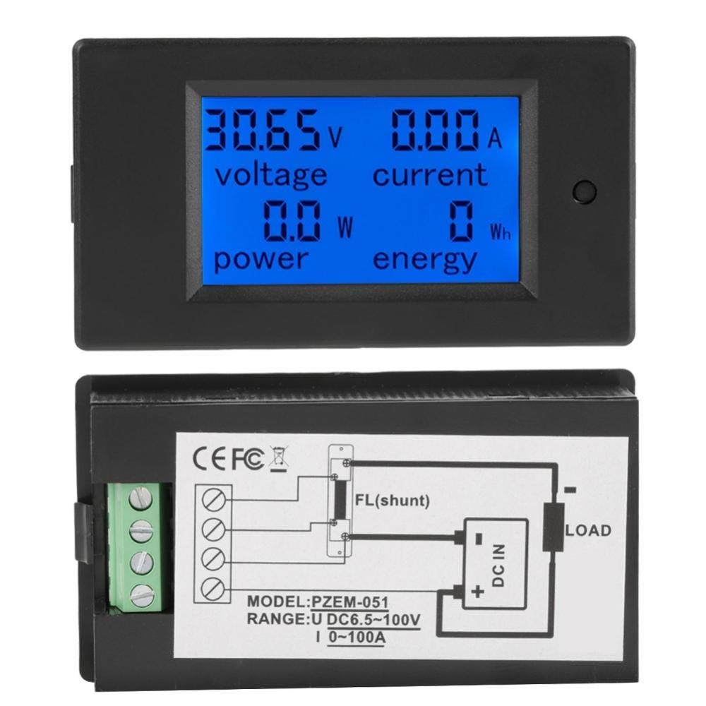 WINGONEER 100A DC Cyfrowy Wielofunkcyjny Miernik Mocy Moduł Monitora Energii z Bocznikiem 50A Woltomierz Amperomierz