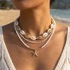 Boho Multilayer Starfish Shell Rice Beads Necklace for Women Irregular Stones Sun Pendant Neck Chain Girl Party Vacation Jewelry
