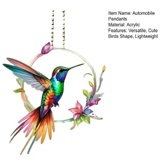 Cute Birds Pendant Car Rearview Mirror Charm Acrylic 2D Purse Backpack Bag Keychain Car Interior Decoration