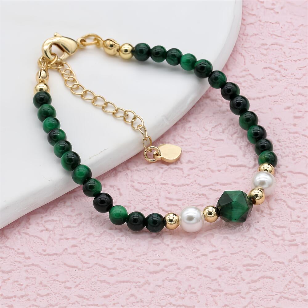 Bracelets Strand Perles Pierre Oeil de Tigre Vert Mixte Plaqué Or Bohème Perlé Charme Fait Main Bijoux de Mode pour Femmes