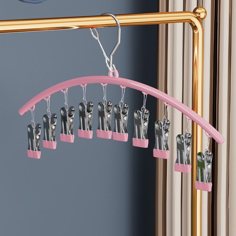 1 Stück 10-Klammern Socken-Trockengestell, Winddichter Kleiderbügel aus Edelstahl, Platzsparendes Bogenförmiges Unterwäsche-Handtuch-Klammergestell