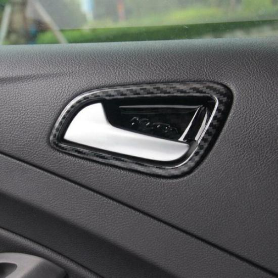 For Ford Escape Kuga 2013- Carbon Fiber Car Door Handle Bowl Cover Trim 4PCS