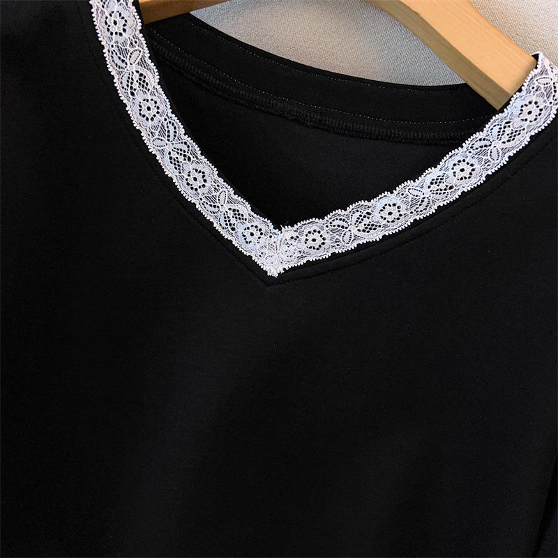 Plus Size V-Neck Sweatshirt for Women, Bust 150/160 Cm, Loose Fit, Slimming Design, Sizes 200-350 Jin 9107