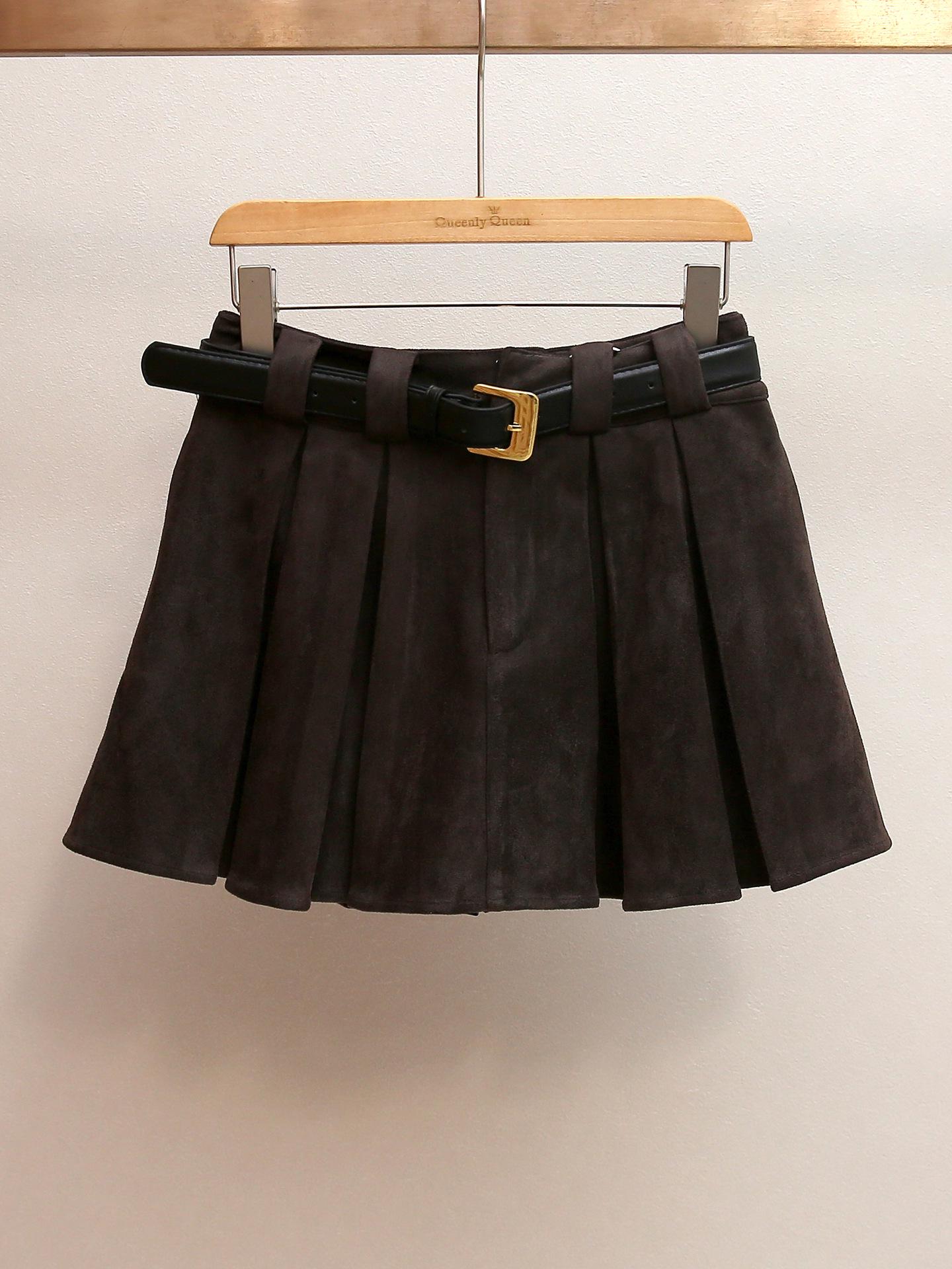 French Style Retro A-Line Pleated Skirt – Autumn/Winter Collection S коричневый