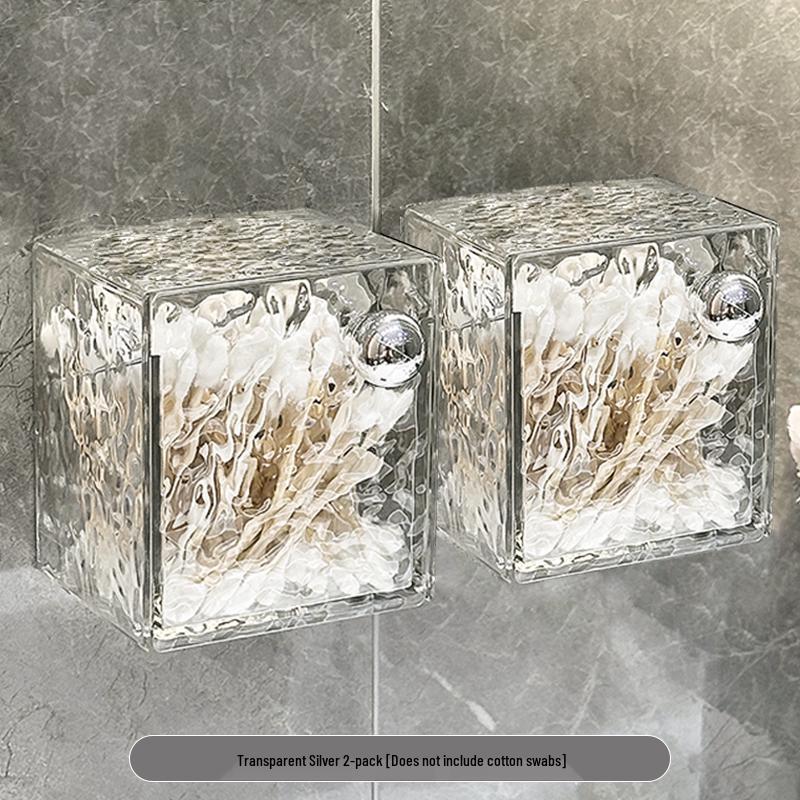 Wall-Mounted Transparent Bathroom Organizer: Cotton Swab Box, Mirror Cabinet, Cotton Pad Holder, and Lipstick Display Rack