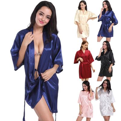 Zwykły satynowy szlafrok druhna ślubna Kimono szlafrok bielizna nocna szlafrok