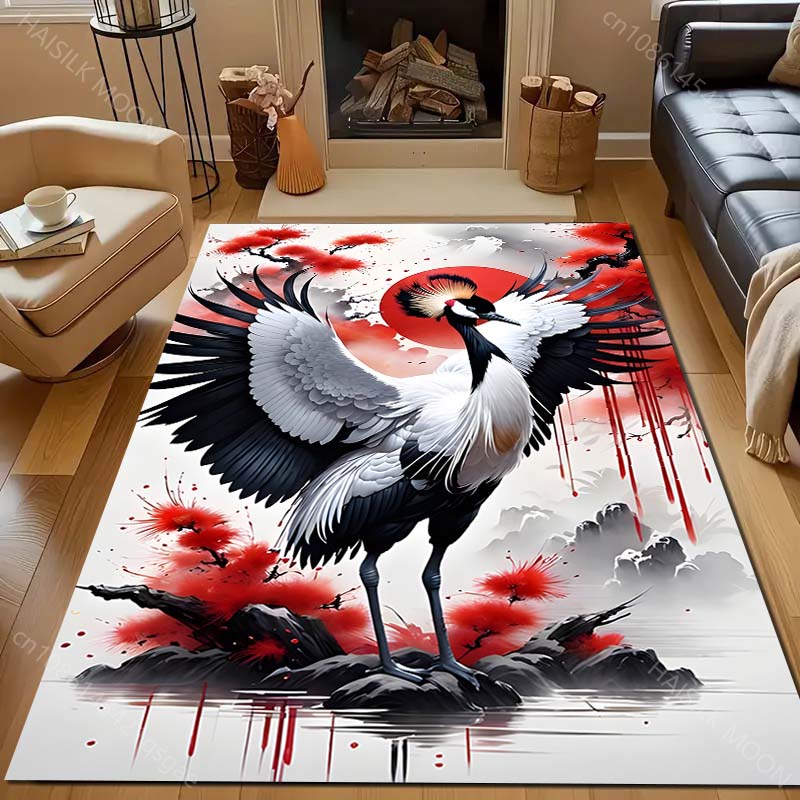 Japan Golden Heron Classical Painting Carpet for Living Room Bedroom Sofa Doormat Decor Sofa Table Area Rug Non-slip Floor Mat