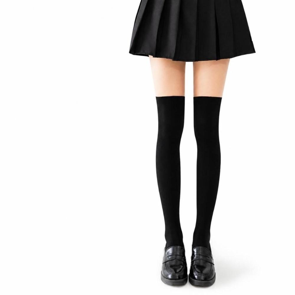 Velvet Texture Thigh High Pantyhose Patchwork JK Socks Fashion Over Knee Stockings  Y2K