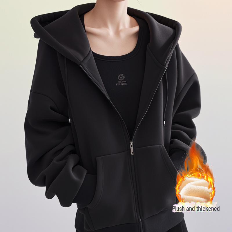 Unisex Hooded Velvet Cardigan: New Solid Color Zipper Style for Autumn/Winter