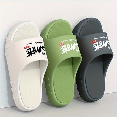 Damen- und Herren-Slipper mit Buchstabenaufdruck, lässige Zehenfreie Schuhe mit weicher Sohle, leichte Strandschuhe