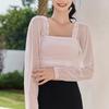 Spring Collection: Women's Long-Sleeve Mesh Yoga Suit with Chest Pads – Soft, Breathable, and Sexy Outdoor Sports Sunscreen T-Shirt