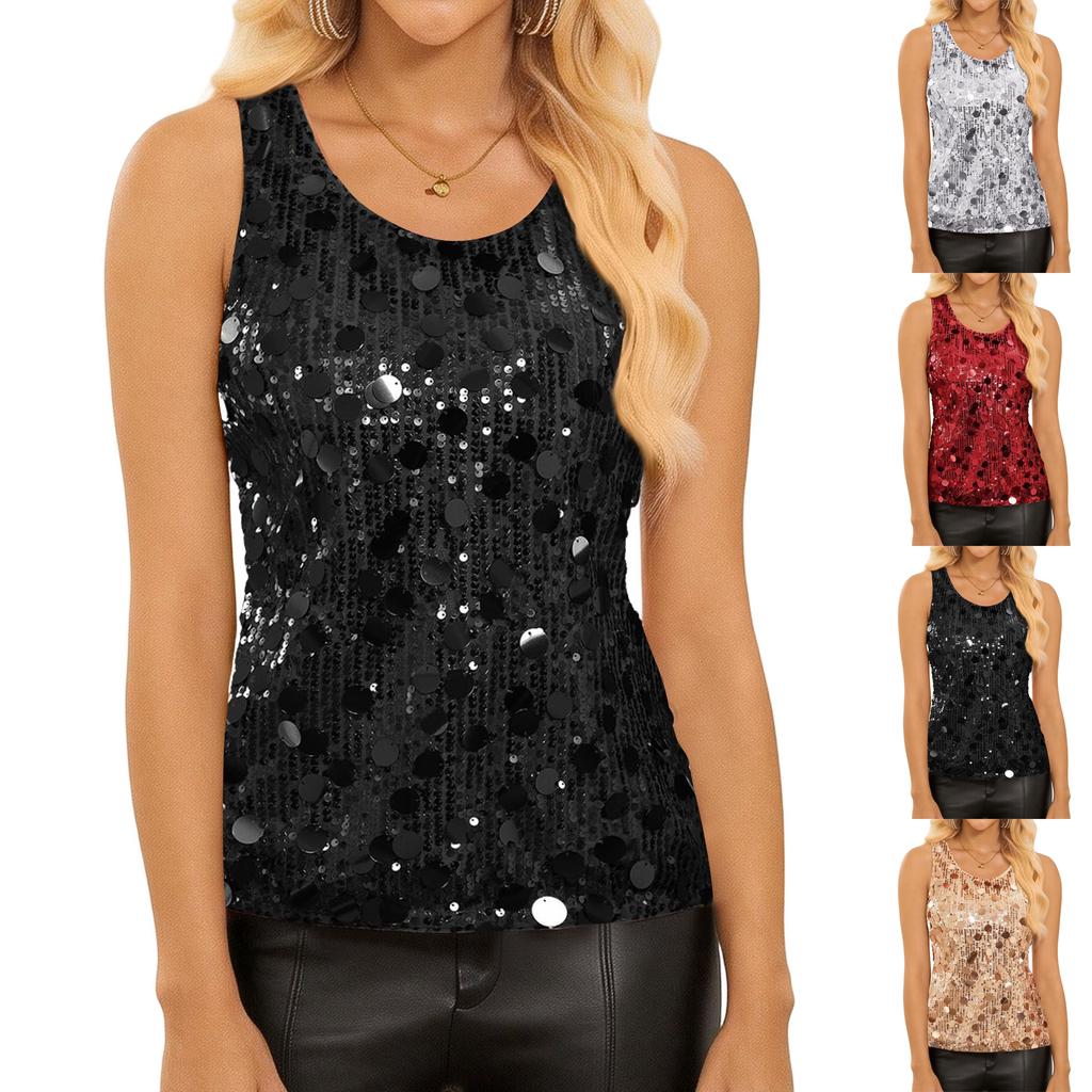 Women's Fashionable Casual Versatile Sequined Sleeveless Top
