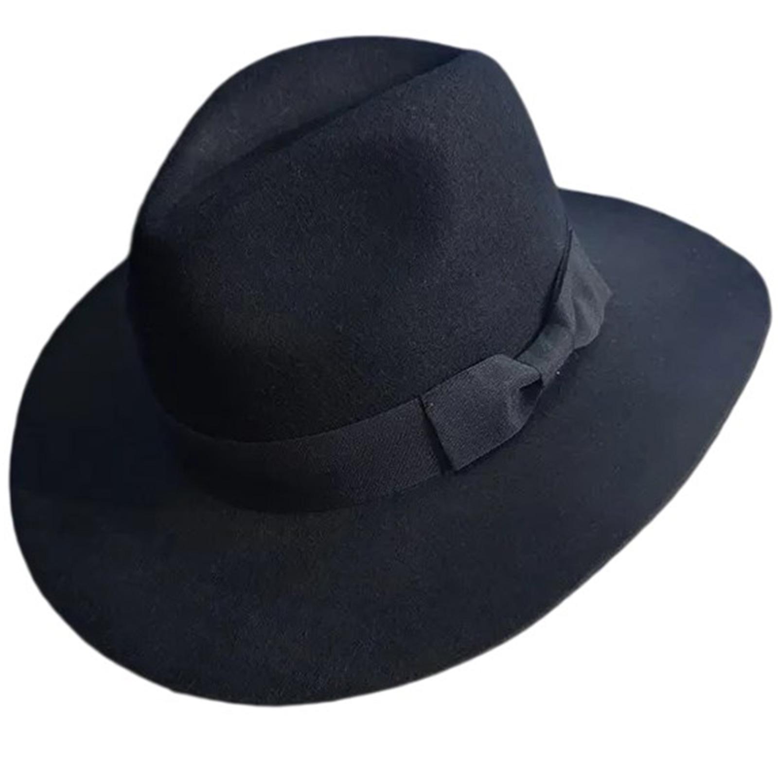 

Classical Top Hat Wide Brimmed Homburg Hat Gift for Boyfriend Top Hat Wide Brimmed Wool Costume for Outdoor Gatherings чёрный