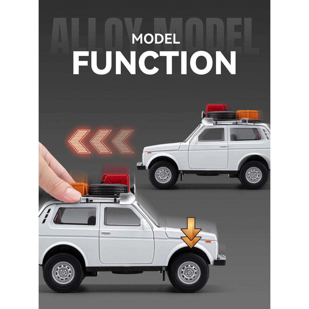1/24 Russian LADA NIVA WILD VERSION Alloy Car Model Sound and Light Pull Back Children's Toy Collectibles Birthday Gift