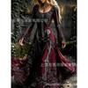 Abito da donna vintage gotico con teschio e rosa, motivo a gradiente, vestito lungo di Halloween con motivo a gradiente