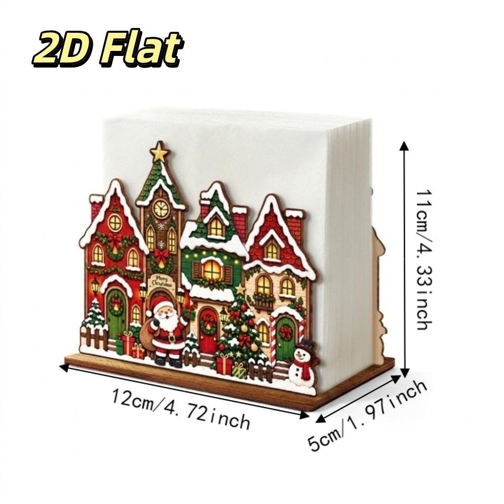 Cartoon Christmas Wooden Napkin Holder Snow House Desktop Tissue Box Tissue Storage Rack Party