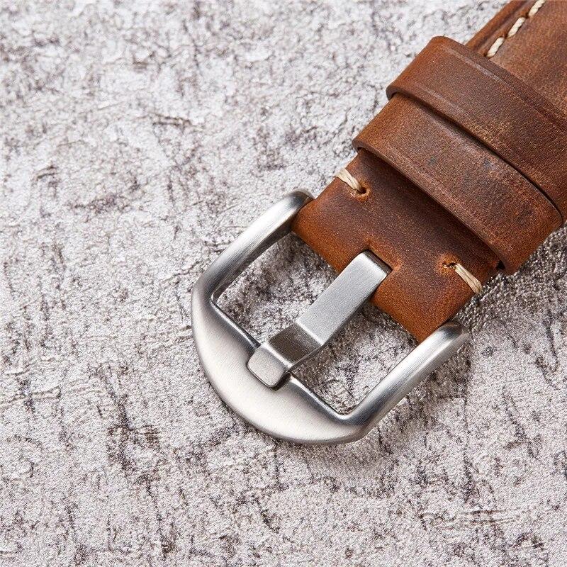 Genuine Leather Strap 20/22/24/26mm Stainless Steel Buckle Men Retro Crazy Horse Leather Replacement Wrist Band Watch Accessory