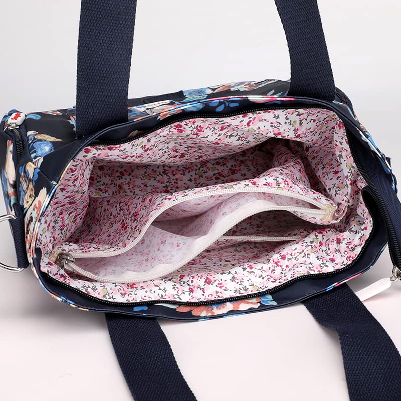 ZESU Women's Floral Print Shoulder Bag, Crossbody Bag, Large Capacity, Waterproof, Nylon, for Commuting, Mother's Bag (Floral Print 1)