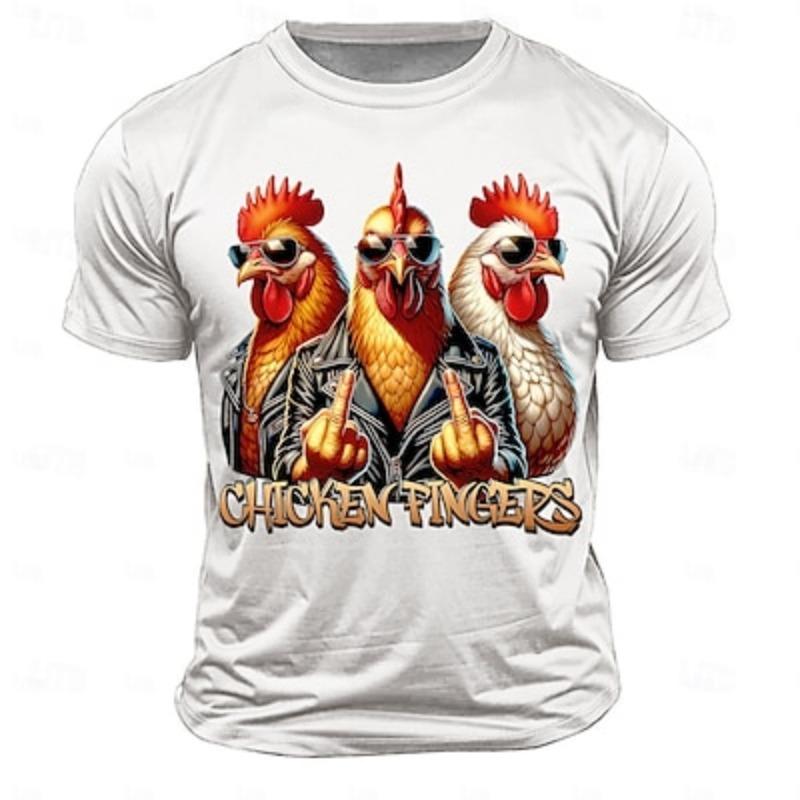 Men's Rooster Short Sleeve T-Shirt 3D Print Crew Neck Shirt Fashion Athleisure Street Sports Outdoor Daily Black White Red Summer Spring Clothing