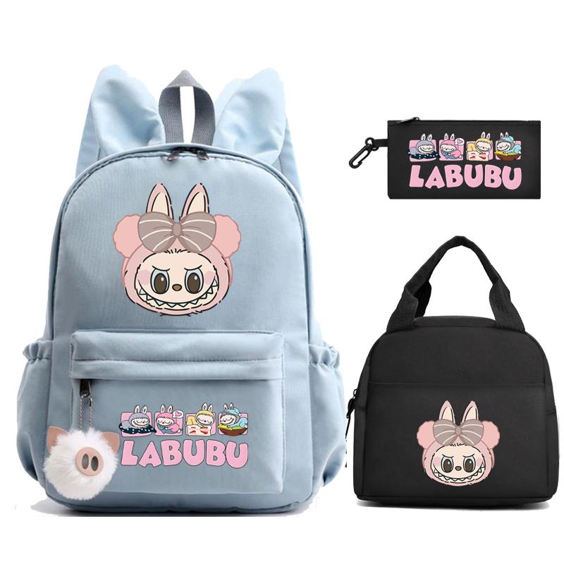 3Pcs/set Cute Printed Backpack Lunch Bag Pencil Case Children Girl Boy Mokoko Student Schoolbag Zimomo Kid Gift Mochila