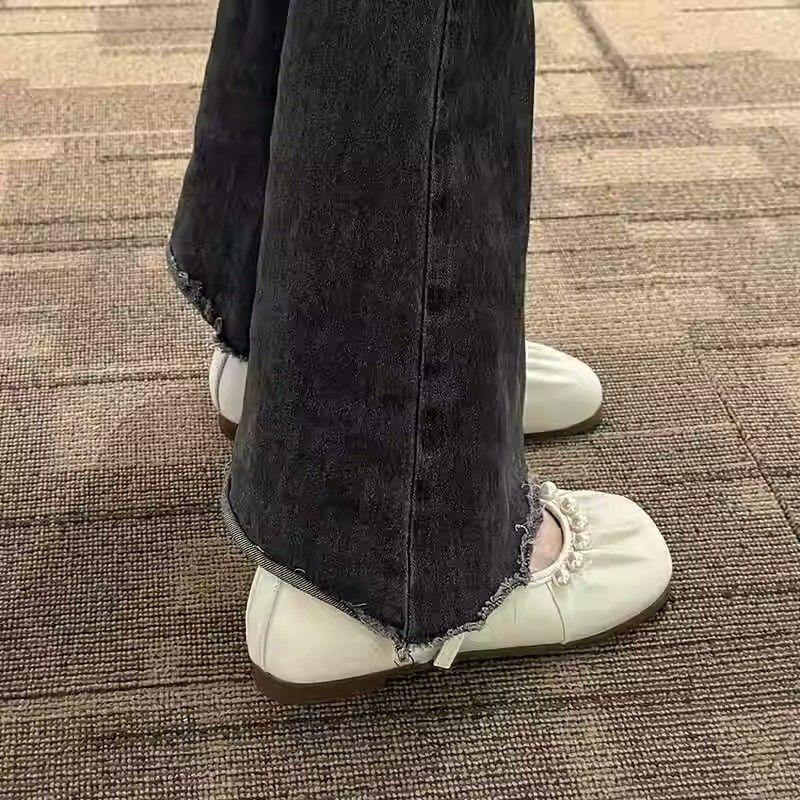 Ladies Footwear Low Heel Elegant Pearl Silver Square Toe Women's Flat Shoes Beau Today Price on Sale High Quality Fashion Dress