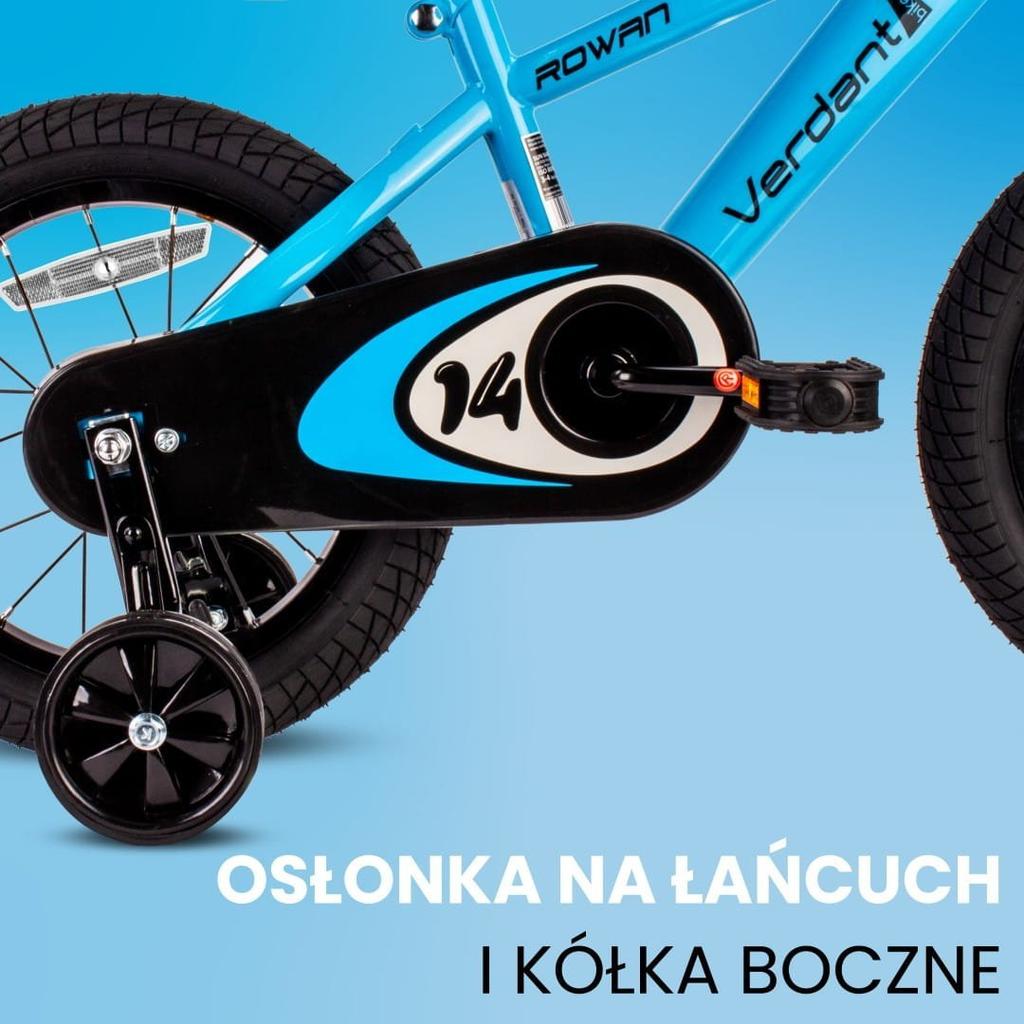 Rower Dziecięcy 14 Cali Dla Chłopca Prowadnik Kółka Boczne Koszyk Verdant Rowan Niebieski