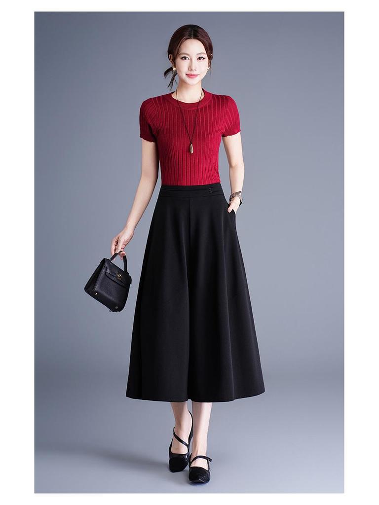 Elegant High-Waisted Bud-Shaped Culottes for Women, Spring/Summer 2026, Trendy Seven-Point Wide-Leg Pants