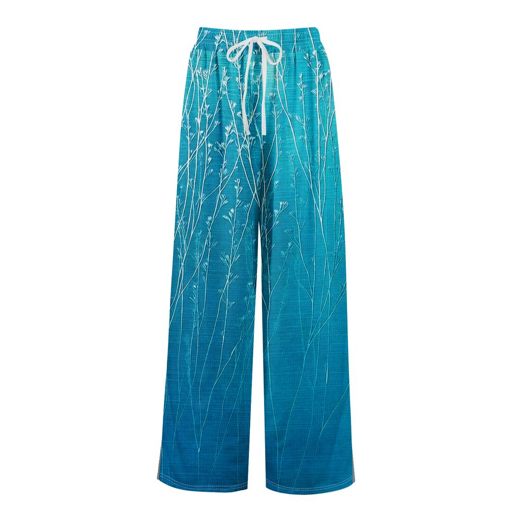 Dámské letní kalhoty Boho Palazzo s vysokým pasem a širokými nohavicemi s květinovým potiskem ležérní kalhoty s kapsami