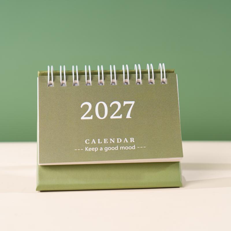 1Pcs 2027 Mini Coil Standing Desk Calendar Waterproof Page Flip Planner for Office Workers Daily Task Management