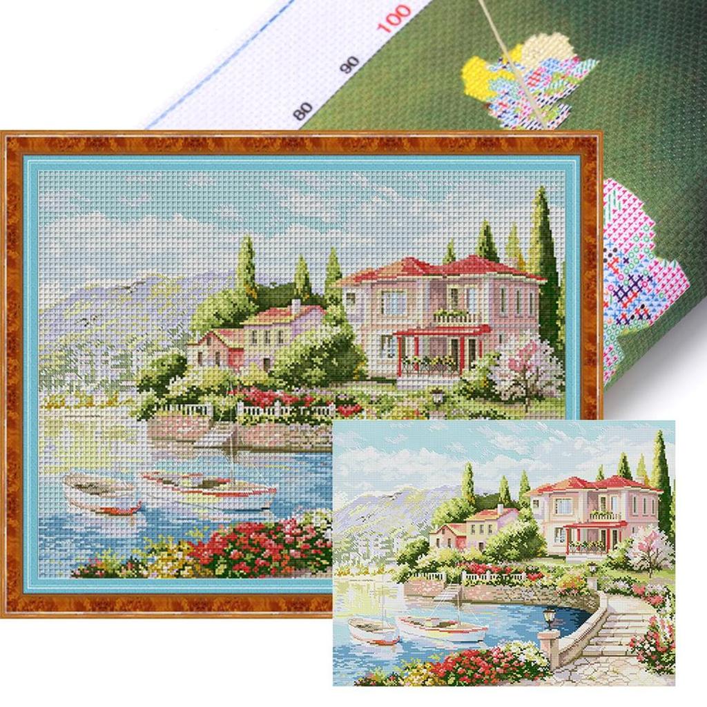 Vollstickerei Baumwollfaden 11CT Gedruckte Landschaft Kreuzstich-Set