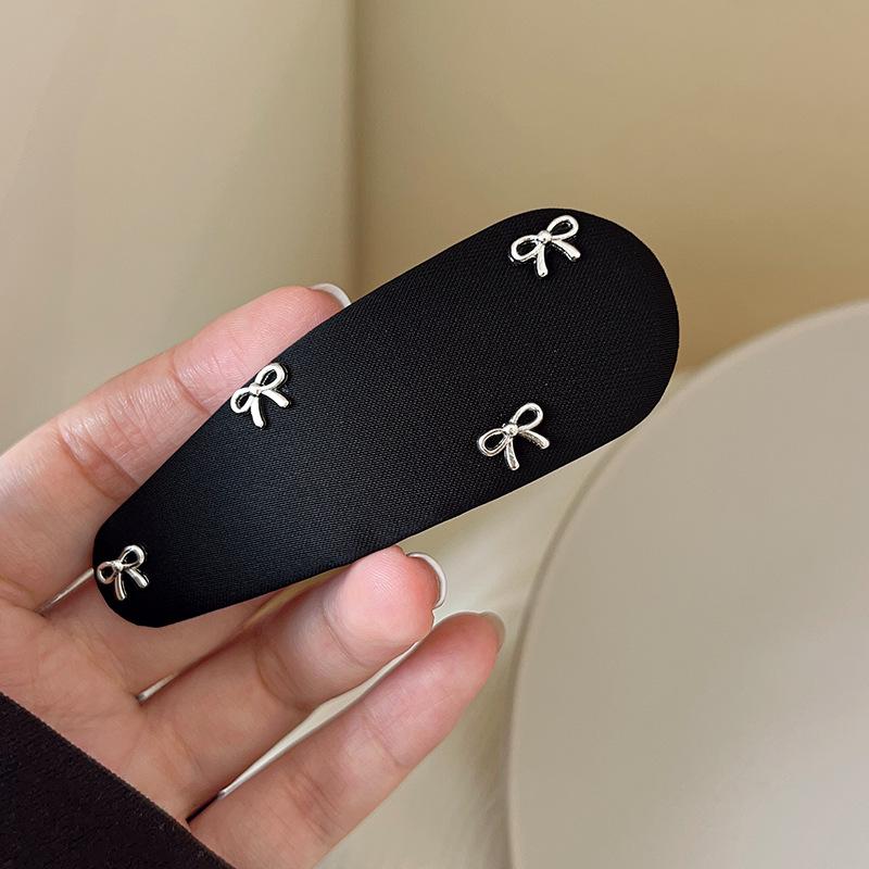 

Versatile Silver Bow Black Fabric Hair Clip Set