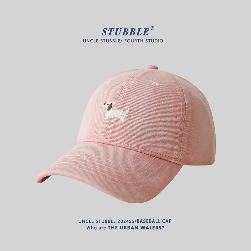 Unisex Original Design Embroidered Sausage Dog Baseball Cap Korean Style Versatile Wide Brim Face Revealing Duckling Tongue Hat
