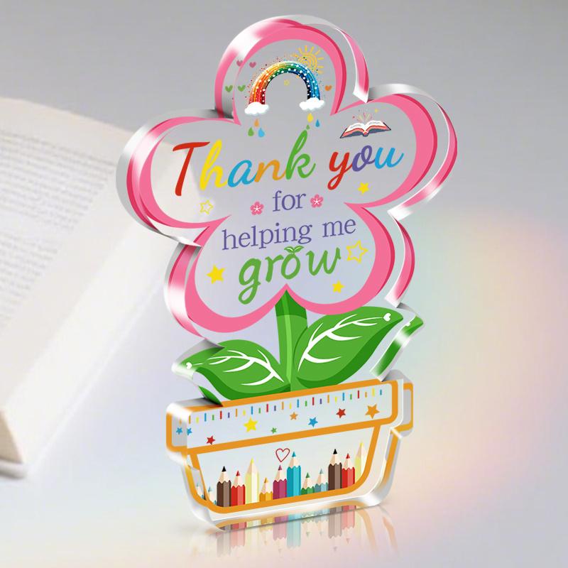 2D Flat, "Thank You for Helping Me Grow" Teacher Appreciation Gift Desktop Decoration Plaque, Suitable for wall Decoration, porch, Room, Villa, accent