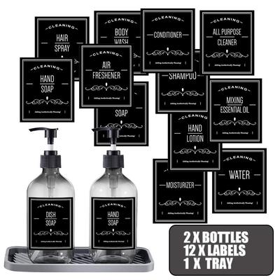 500ml Lotion Pump Bottles Silcone Tray 12 Labels Sticker Hand Soap and Dish Soap Dispenser with Pump Soap Bottle