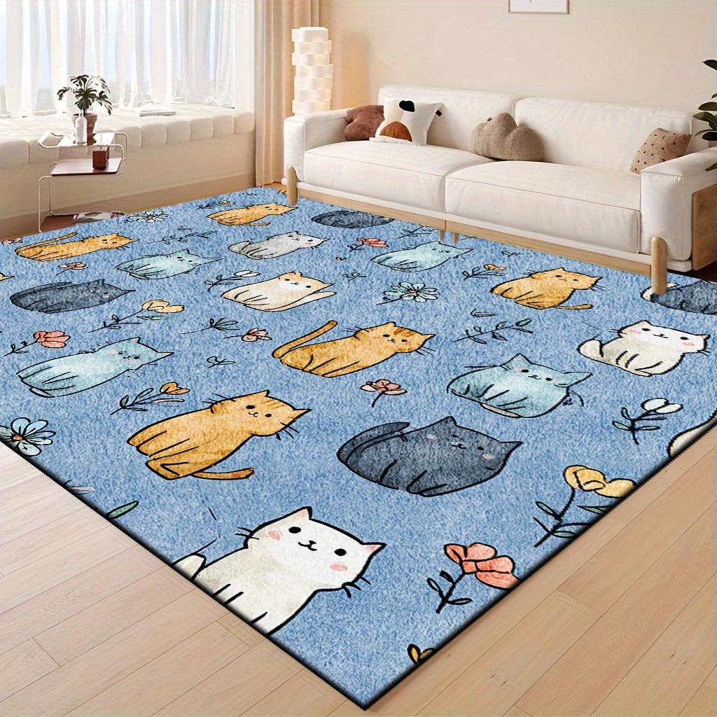 VIKAMA Cartoon Cute Cat Carpet Blue Large Area Rugs Easy To Clean Doormat Rug For Bedroom Carpet For Live Room Home Decor
