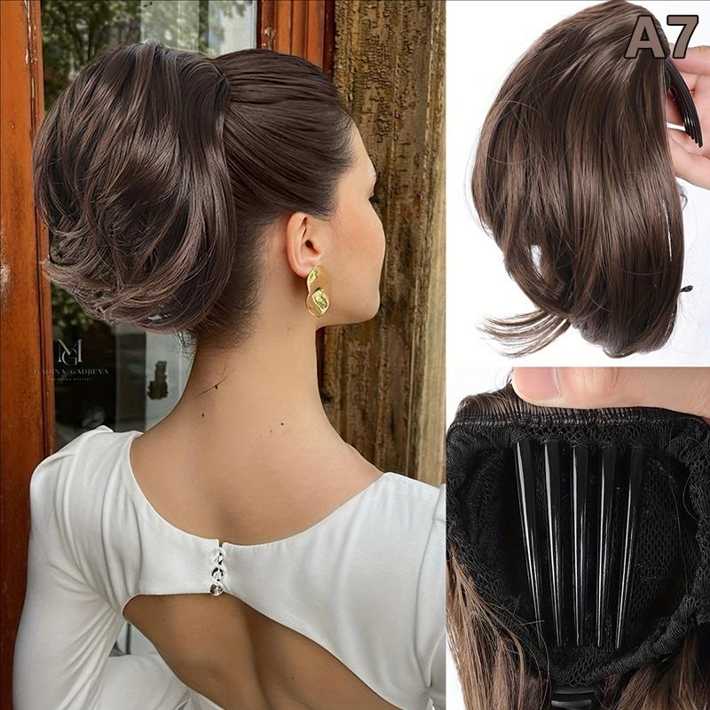 Synthetic Messy Bun Women Straight Short High Ponytail Extension Synthetic Straight Claw Clip Chignon Natural Hairpieces