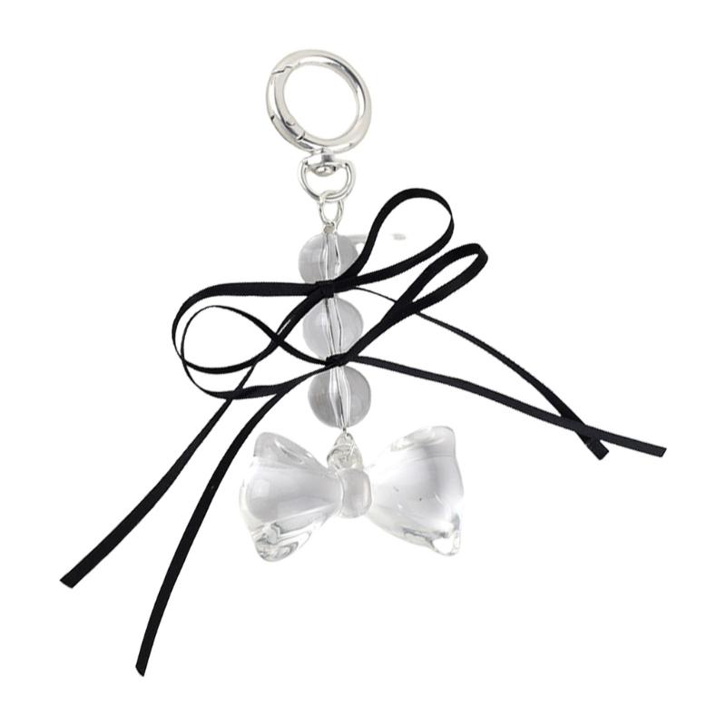 Elegant Ribbon Bowknot Keychain Featuring Clear Beads and Stylish Bowknot Designs for Fashionable Accessory Lovers