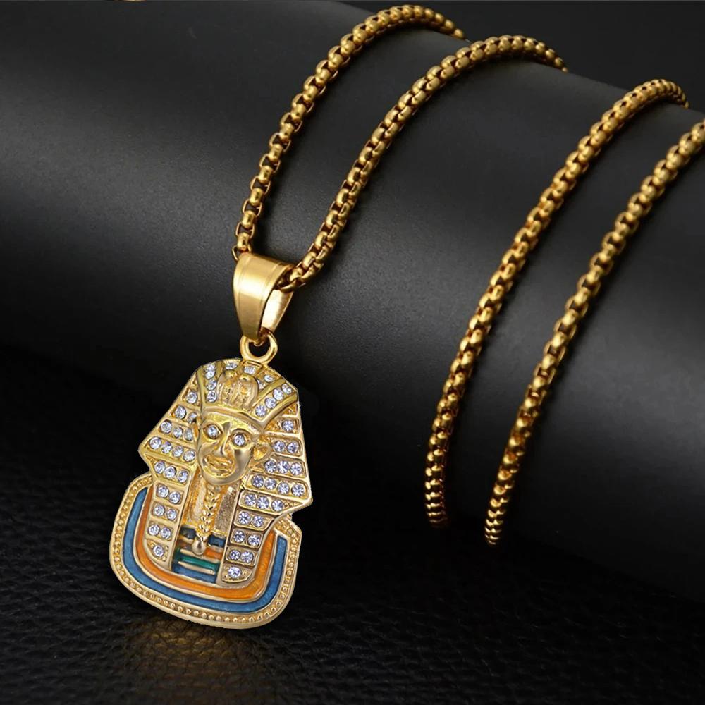 Egyptian Iced Out Pharaoh Pendant Gold Color Stainless Steel Necklace For Women Men Ancient Egypt Jewelry Gift 2025