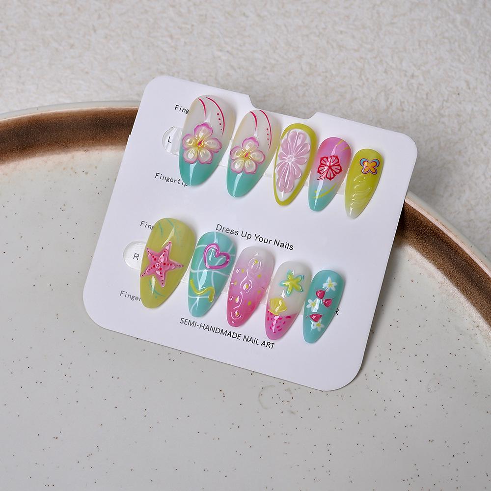 24 pcs Summer Macaron Color 3D Detachable Drip Glue Nails – Colorful, Wearable Nail Art
