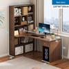 Compact Corner Computer Desk with Integrated Bookshelf & Vanity for Bedroom or Home Office