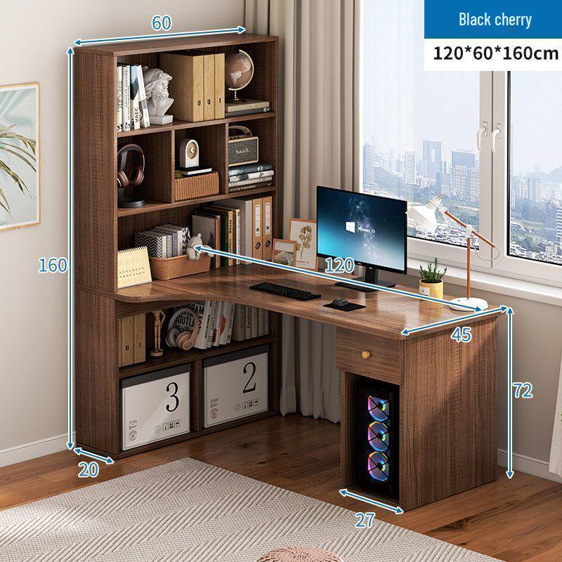 Compact Corner Computer Desk with Integrated Bookshelf & Vanity for Bedroom or Home Office