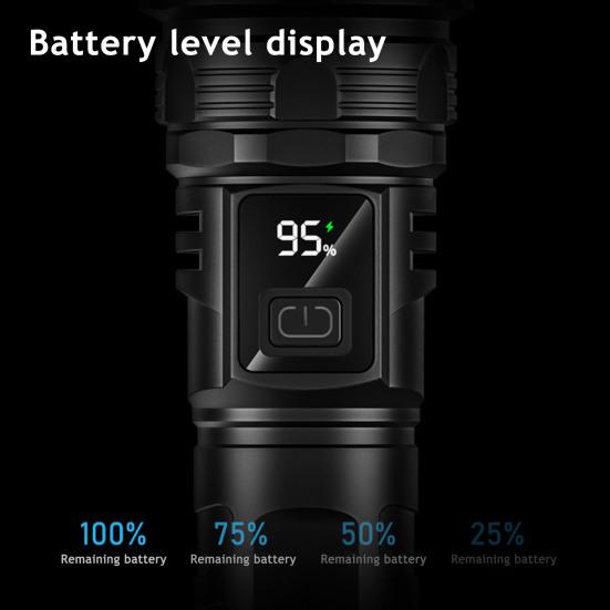 High-brightness LED Flashlight Digital Display Waterproof Rechargeable Flashlight Energy-saving LED Torch for Outdoor Camping Patrol